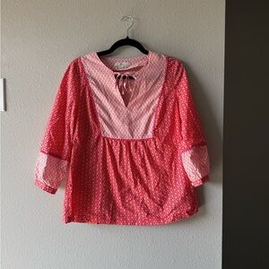 Boden Gauzy Tie Neck in red/white with mosaic print size 8